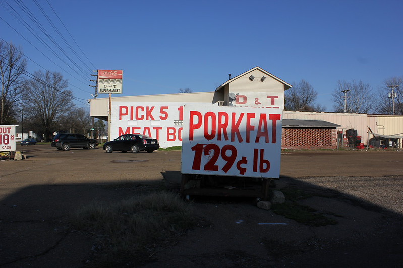 Roadside sign: pork fat, 129¢ a pound